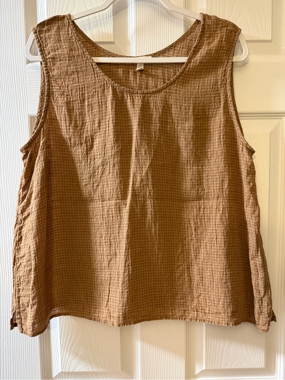 Eileen Fisher Relaxed Sleeveless linen Top - Brown & Tan check sz XL